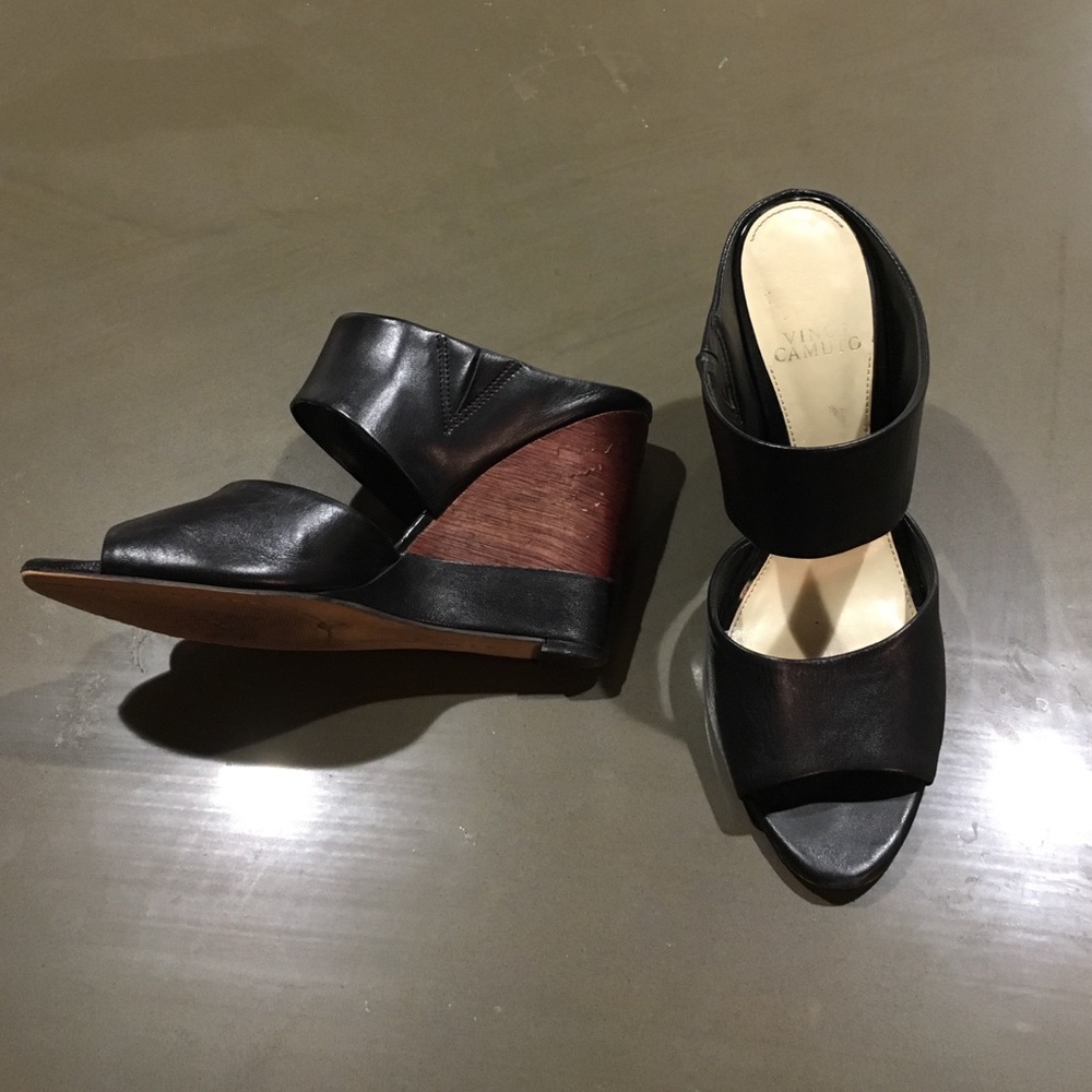 Vince Camuto wedge sandal heel black leather